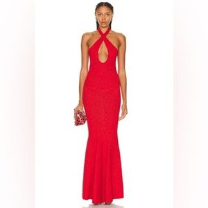 Retrofete Verona Bandage Knit Maxi Dress Red Halter Bodycon XS used once